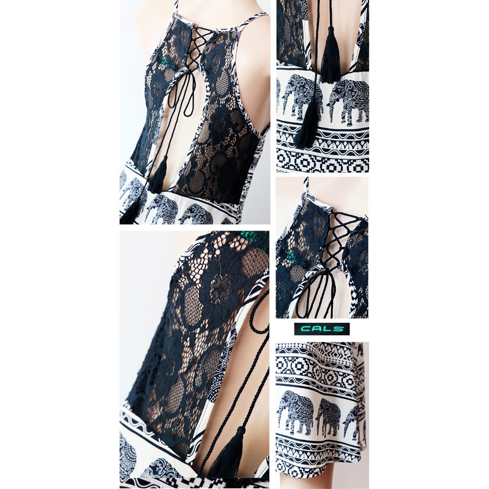 Navy Blue Elephant Lace Up Cutout Back Shift Dress - Picture 5 of 8